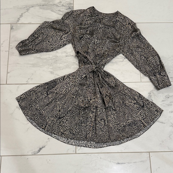 Christy Lynn Leopard Black Print Long Sleeve Short Wrap Dress w/ Waste Tie - Picture 8 of 8